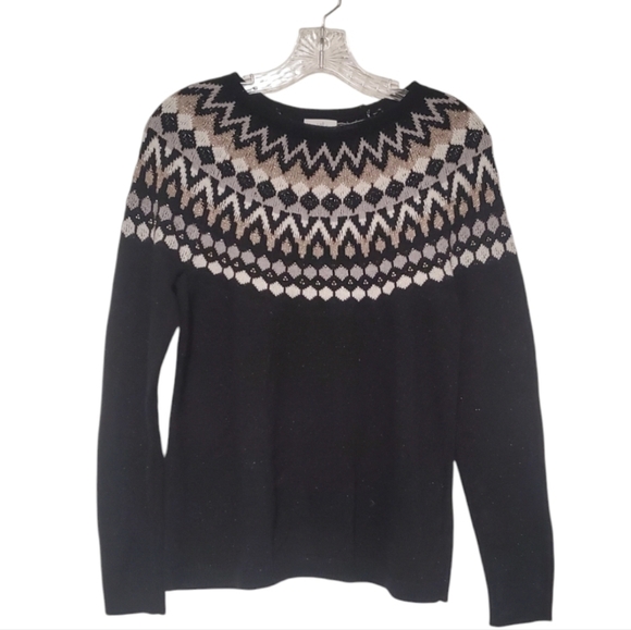 J. Jill Sweaters - J. Jill Black Faire Isle Nordic Knit Sweater with Metallic Shimmer Size …